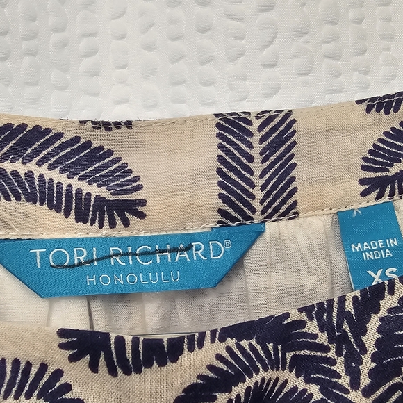 Tori Richard Honolulu blue and cream palm tree print dress size XS - Picture 2 of 2